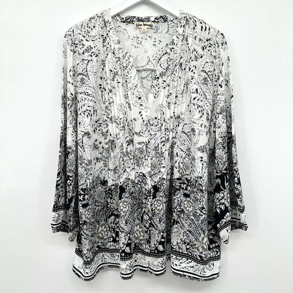 Hope Springs Top Shirt Size Large Pintuck Button Front Long Sleeve New‎ Blouse